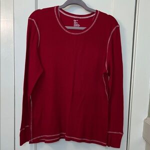 GAP Long Sleeve Thermal Top in Red with White Contrast Stitching